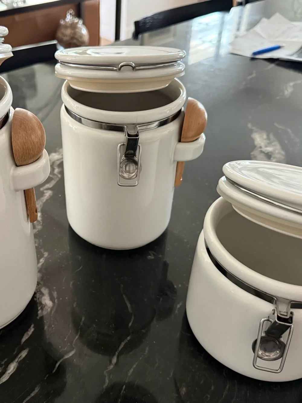 White Ceramic Canister Set (3pc) - Vintage Crate & Barrel “Bee House Japan”
